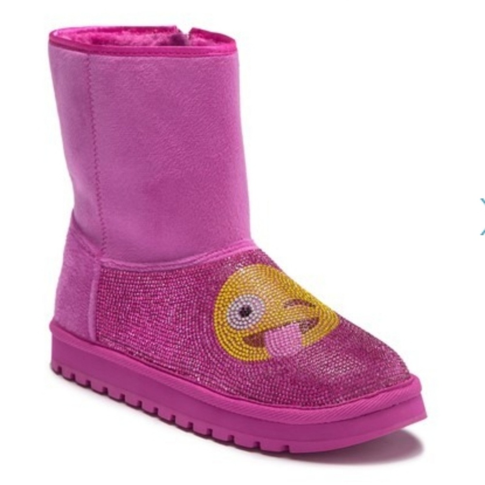Skechers Pink Snuggle Emoji sparkle Bling boots 13 1 Cy